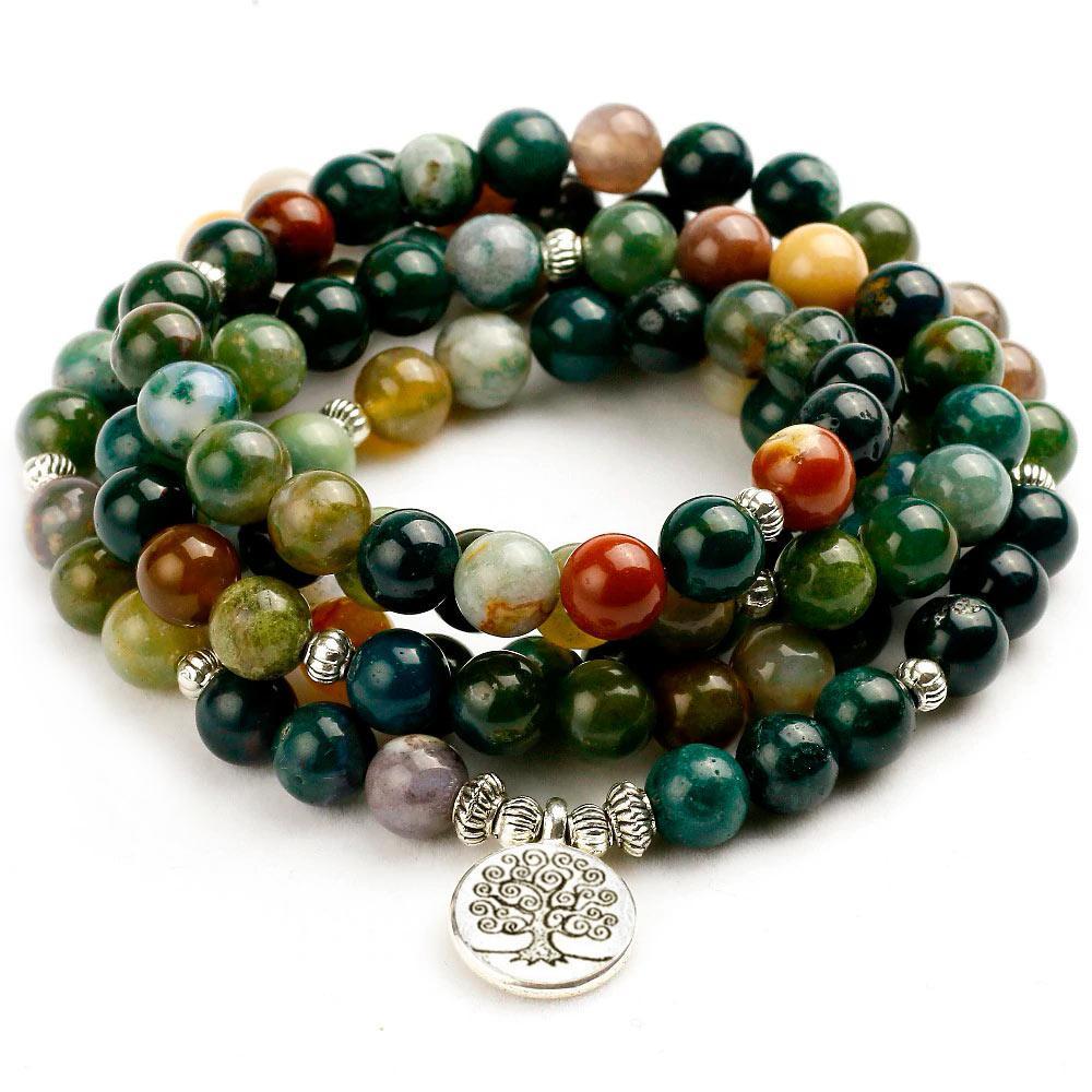 Longevity by Life Tree 108 Beads Mala of Awakning Buddhist Jewelry Seen from front